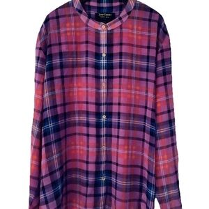 JUICY COUTURE Semi Sheer PLAID SHIRT Logo Button Down Blouse Top Orchid Pink S